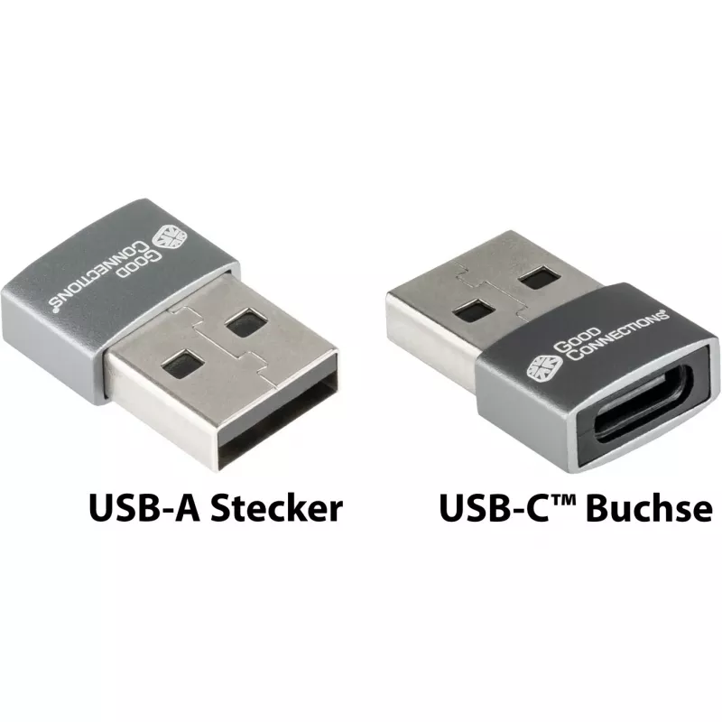 Good Connections Adapter USB 2.0 Stecker A auf USB-C Buchse Aluminiumgehäuse Grau (USB-AD203)