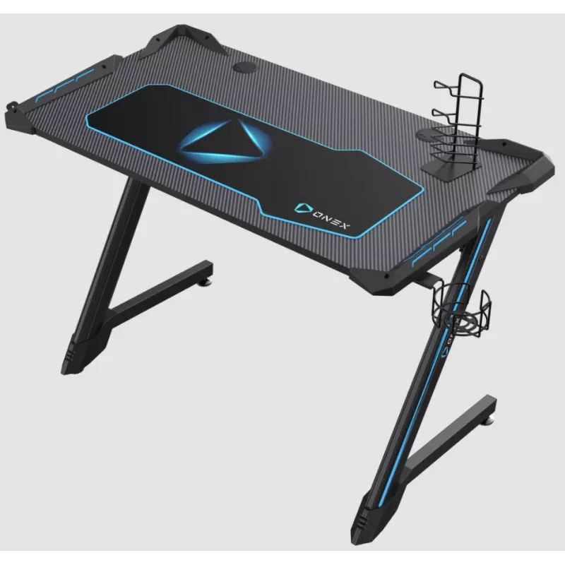 Onex | RGB-Gaming-Schreibtisch mit Becherhalter, Headset-Haken, Gamepad-Halter, 114 cm (B) | GD1200Z | Schwarz