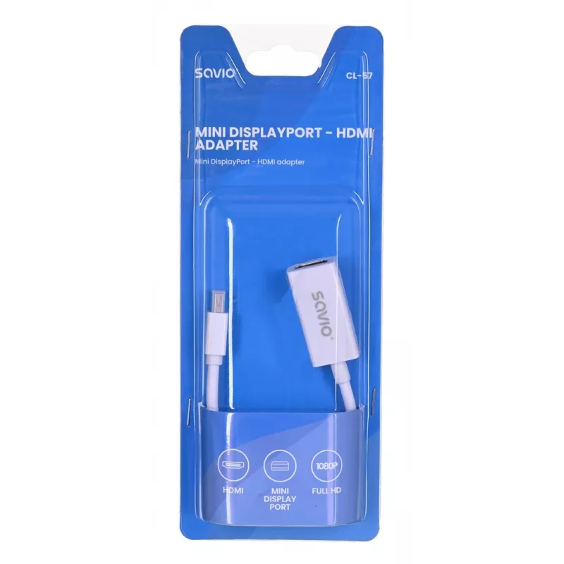 Video-Adapterkabel SAVIO Mini DisplayPort (Stecker) auf HDMI Typ A (Buchse) 0,2 m, weiß