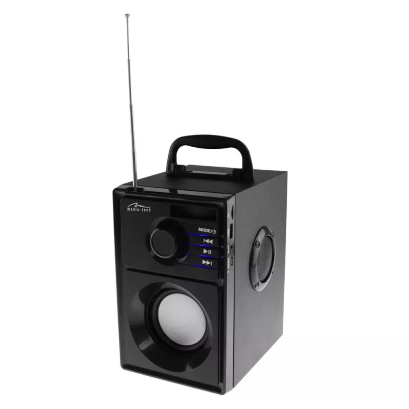 Tragbarer Lautsprecher MEDIA-TECH MT3179, 20 W (RMS 15 W), Bluetooth 5.1, FM, MicroSD, USB, AUX, Li-Ion, 6 h, Holzgehäuse