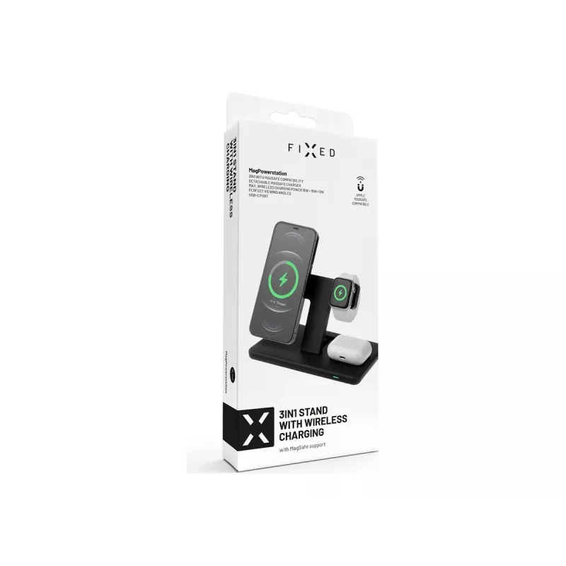 Fixed | MagPowerstation 3-in-1 kabellose Ladestation mit MagSafe-Halterung | FIXMPOS-BK | Schwarz