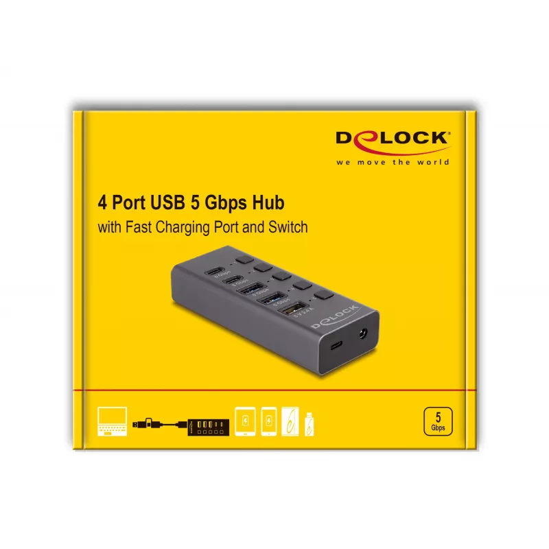 USB Hub Delock 64248 5 Gbit/s 2 x Typ-A 2 x Typ-C 1 Schnellladeanschluss