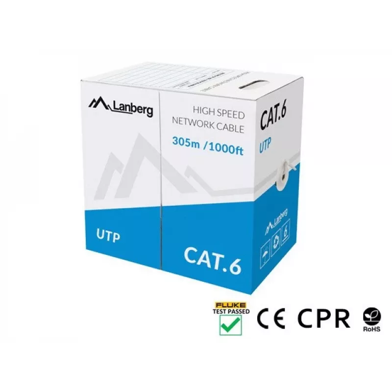LANBERG Netzwerkkabel Cat6 U/UTP LCU6-11CU-0305-S, 305 m, 23 AWG, grau, HDPE-Mantel