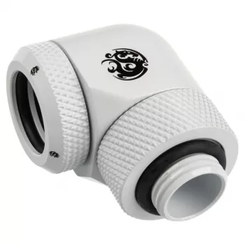 Adapter 90° G1/4 Außengewinde auf 14 mm Hardtube, drehbar — BitsPower BP-DWE90RML14, weiß