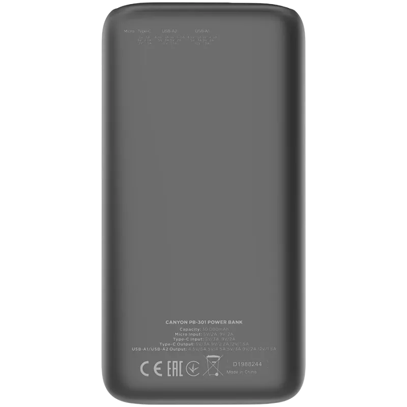 Canyon Powerbank PB-301 30000 mAh PD/QC/Display schwarz Retail