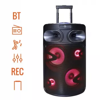 Tragbarer Bluetooth-Karaoke-Lautsprecher MANTA SPK0803B140 140W, batteriebetrieben, MIC/USB/microSD, FM, Equalizer, Rollen