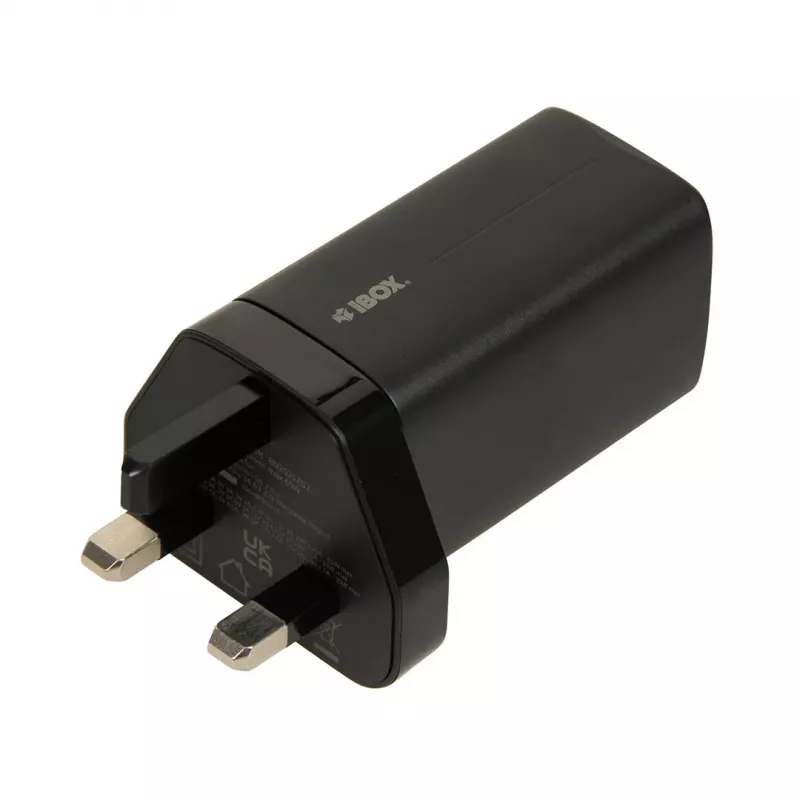 iBOX C-65 Schwarz, universelles GaN-65-W-Ladegerät mit UK-Stecker