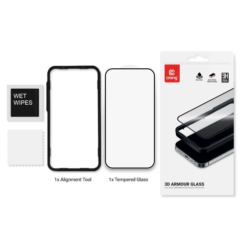 Displayschutzfolie aus gehärtetem Glas Crong 9H Full Glue für iPhone 16/15