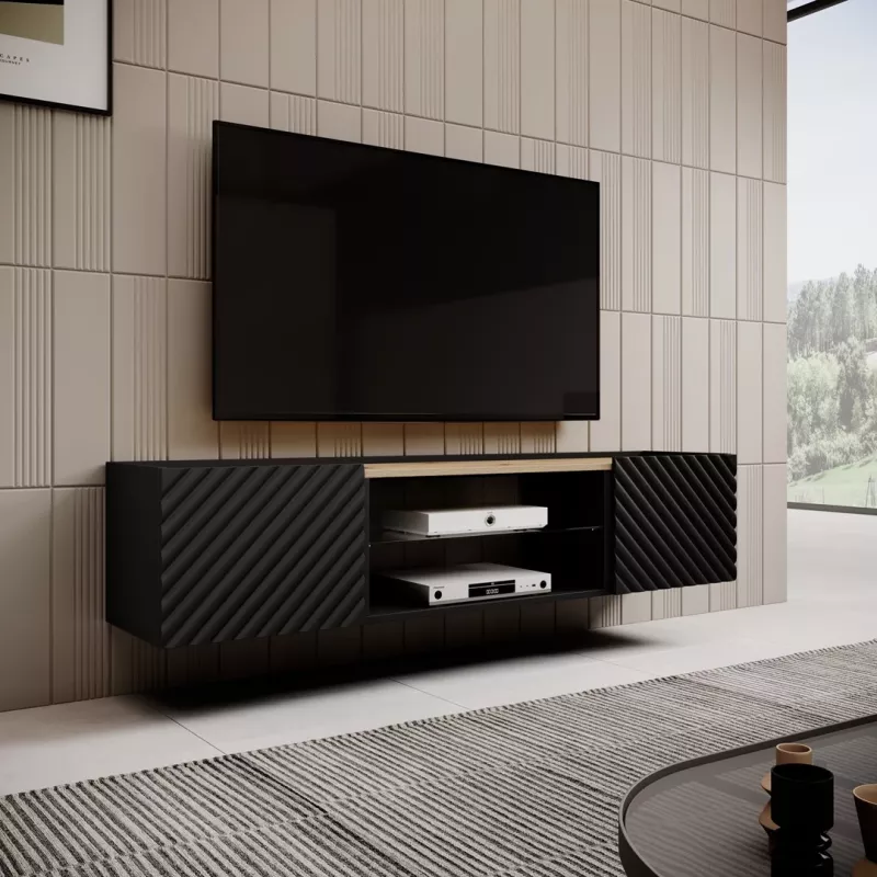 EF ONDA RTV-Schrank 180x40x39-58 schwarz (stehend oder wandmontiert)