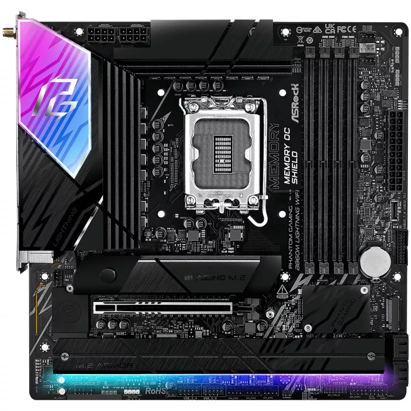 Mainboard ASRock B860M Lightning WiFi — Intel B860, LGA1851, microATX, DDR5, 4 DIMM, Wi‑Fi 6E, 2.5Gb LAN, Thunderbolt 4