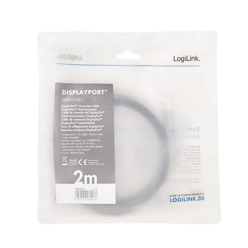 DisplayPort-Kabel LogiLink CDA0105 2 m Schwarz Grau