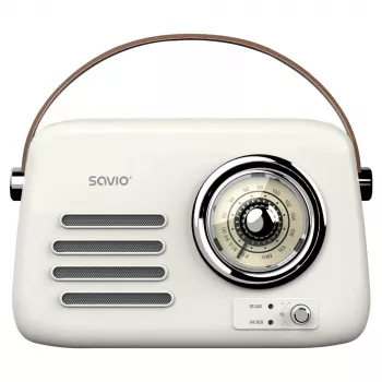 Tragbares Radio SAVIO RS-02 — analoger FM-Tuner, Bluetooth 5.3, USB-Stromversorgung, 3 W, weiß