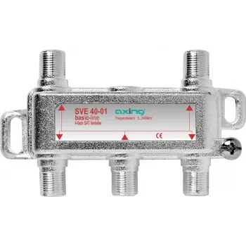 axing SVE04001 - Kabelsplitter - 75 Ohm - 5 - 2400 MHz - Silber - 1x F-Typ - 4x F-Typ