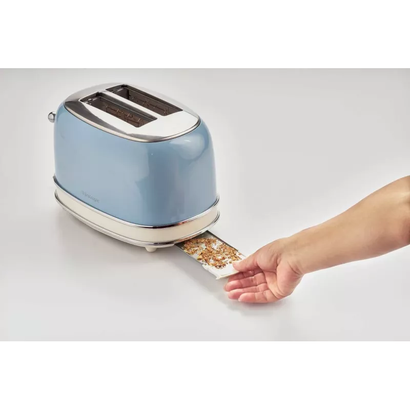 Ariete 155 Design 2-Scheiben-Toaster mit Sandwich-Körben, 6 Bräunungsstufen, 810 W, Edelstahlgehäuse, herausnehmbare Krümelschublade, Pastellblau