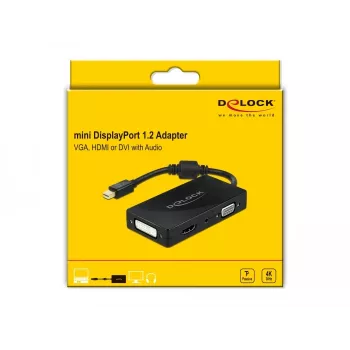 DeLOCK Mini DisplayPort 1.2 auf VGA HDMI DVI Audio 4K passiv schwarz
