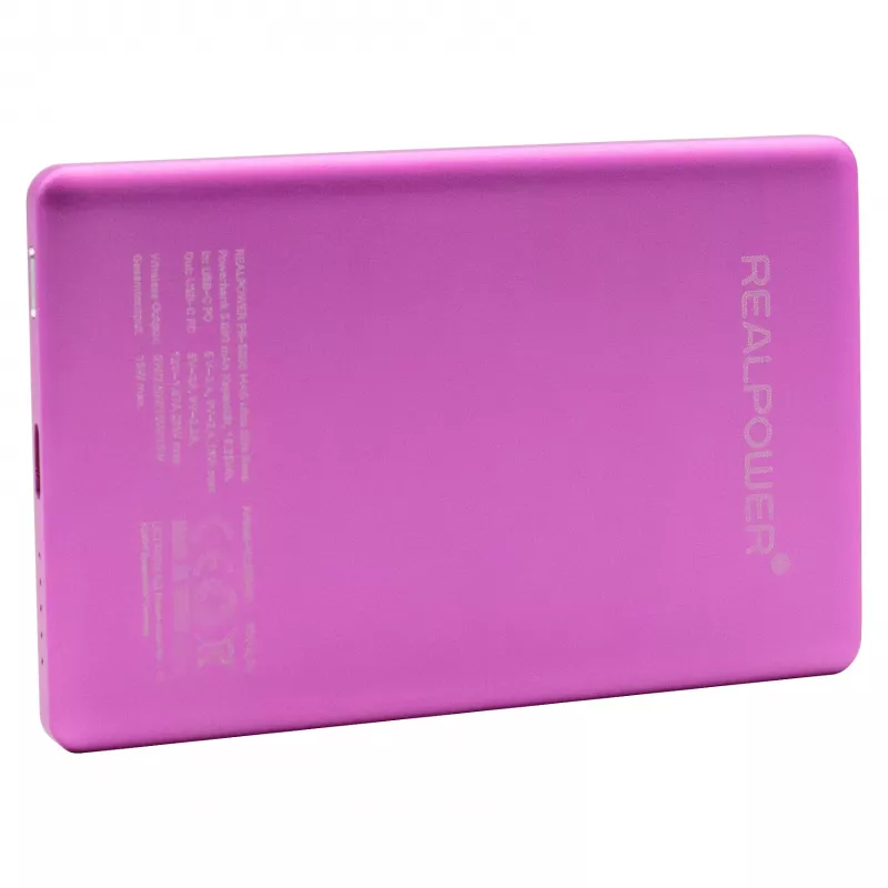 Powerbank RealPower PB-5000 MAG 5000 mAh, kabelloses Laden, USB-C, 20 W, rose