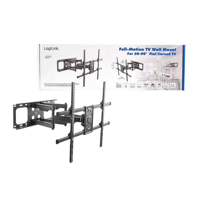 LogiLink TV-Wandhalterung 50–90 Zoll neig- und schwenkbar bis 75 kg