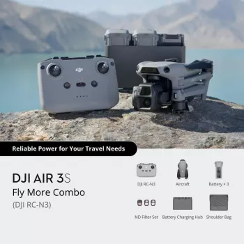 Quadcopter DJI Air 3s — 4-Rotor-Drohne, 50-MP-Kamera, 3840×2160 Video, 27 m/s, 32.000 m Reichweite, 4276-mAh-Akku, 42 GB interner Speicher, Grau