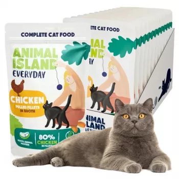 Nassfutter für Katzen animal island Everyday — Hähnchenfilets in Brühe, 12 x 85 g Multipack
