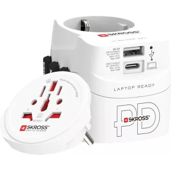 Reise-Netzadapter SKROSS 1.302474 für EU/FR/USA/UK/AU-Steckdosen, 100–250 V AC, 7 A, USB 45 W