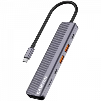 USB-Typ-C-Hub CANYON DS-17 — HDMI, USB 3.2 Gen 1 A, USB-C, MicroSD, 10000 Mbit/s, grau