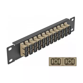 Glasfaser-Patchpanel DeLOCK 10 Zoll 12 Port SC Duplex Beige 1U Schwarz