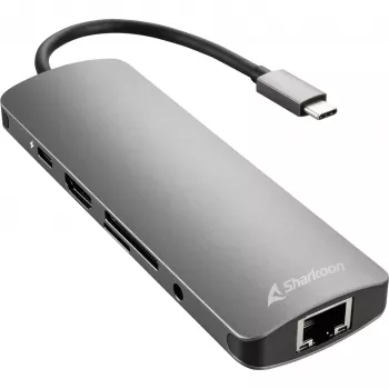 Sharkoon USB 3.0 Type C Combo Adapter Schnittstellenkarten/Adapter HDMI, RJ-45, USB 3.2 Gen 1 (3.1 Gen 1)