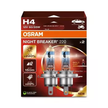 Halogen-Scheinwerferlampe Osram NIGHT BREAKER 220 H4 — Doppelpack, 12V 60/55W
