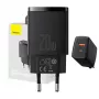Indoor USB-Schnellladegerät Baseus CCXJ-B01 – 2 Ports (USB-C PD 20W + USB-A QC3.0 18W), 100–240 V, Schwarz