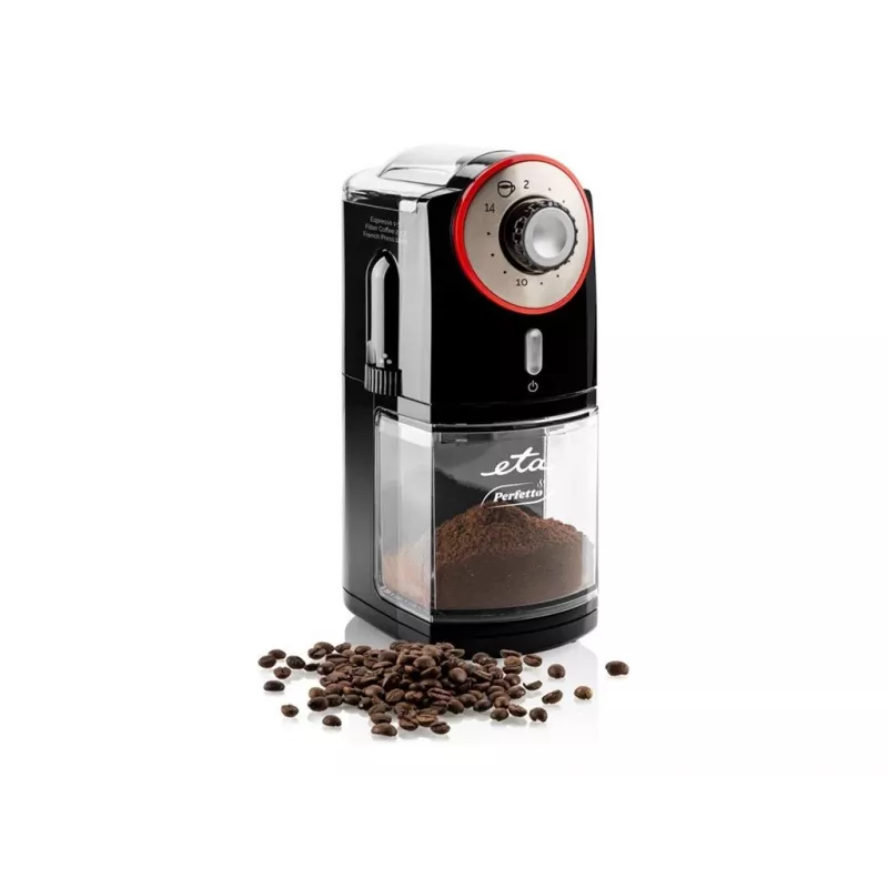 Kaffeemühle ETA Perfetto ETA006890000 — 100 W Motor, 200 g Bohnenbehälter, bis zu 14 Tassen, Deckelsicherheitsschalter, schwarz