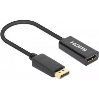 Manhattan DisplayPort 1.2 auf HDMI Aktiv-Adapter, 4K@60Hz, 15cm, Stecker zu Buchse, DP mit Verriegelung, Schwarz, Nicht bidirektional, Drei Jahre Garantie, Äquivalent zu DP2HD4K60S