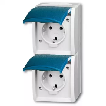 BUSCH JAEGER BJ 20-02EW-53 Steckdose mit Klappdeckel senkrecht 2f ocean IP44 Grau/Blau