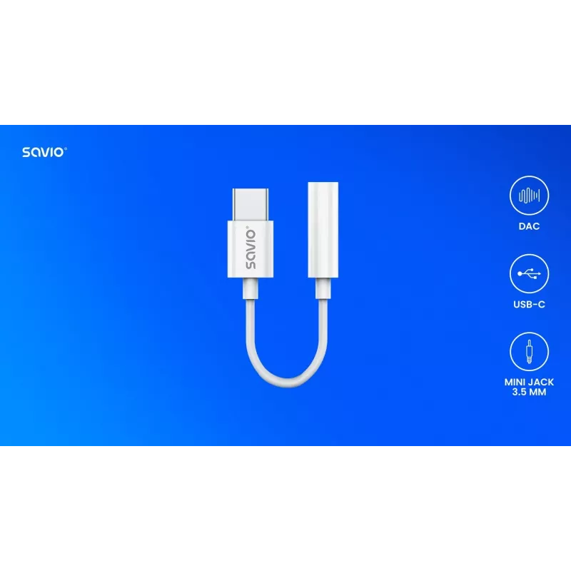 USB Typ 3.1 C (M) – Klinke 3,5mm (F) Audio-Adapter Weiß SAVIO AK-52