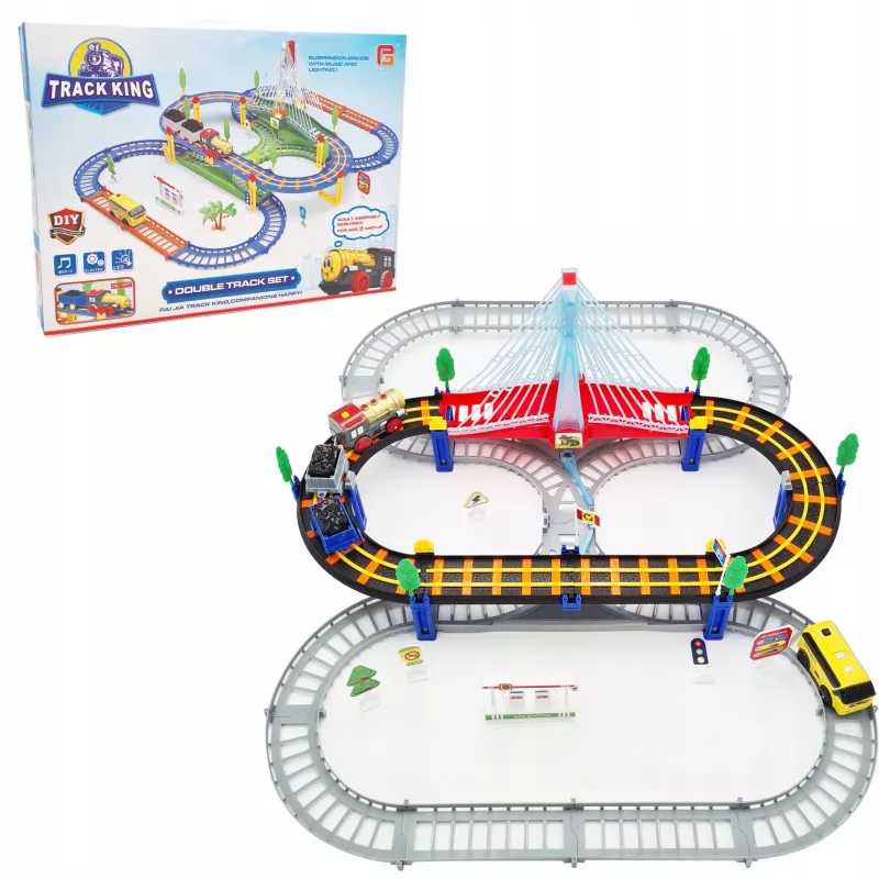 Elektrische Zugstrecke King Extralink Kids, mit Lokomotive und batteriebetriebenem Auto