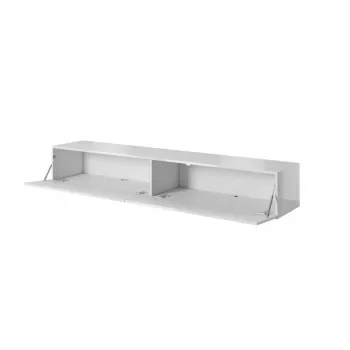TV-Ständer cama meble SLIDE 200 — 2000×400×300 mm, weiße Hochglanz-MDF-Platte, weißes Gestell