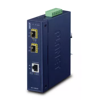 Netzwerk-Medienkonverter PLANET IGT-1205AT — Gigabit SFP 2-Faser, 1x RJ-45, 10/100/1000 Mbit/s, 12–48V, DIN-Schiene, IP30