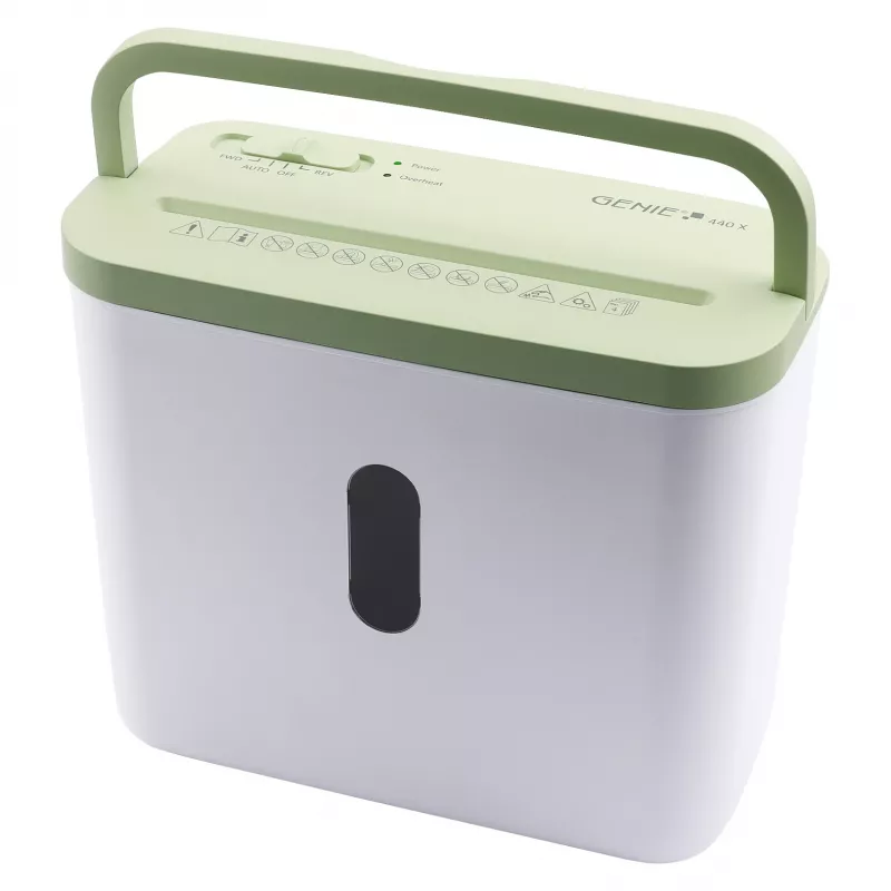 Aktenvernichter Genie 440 X GR — Kreuzschnitt 4 x 38 mm, 8 L Auffangkorb, 300 W, Grün/Weiß