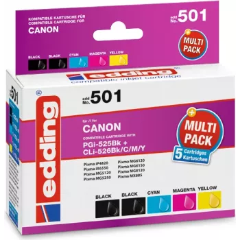 edding Druckerpatronen EDD-501 2x Schwarz, Cyan, Magenta, Gelb kompatibel mit Canon PGI-525 BK,