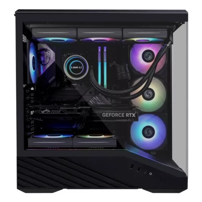 PC-Gehäuse Lian Li Vector V100 Midi Tower – Schwarz mit Seitenfenster, unterstützt 3×120-mm-Seitenlüfter + 1×120-mm-Hecklüfter, 3,5-Zoll-HDD, 2,5-Zoll-SSD, 235,5×446×484,6 mm