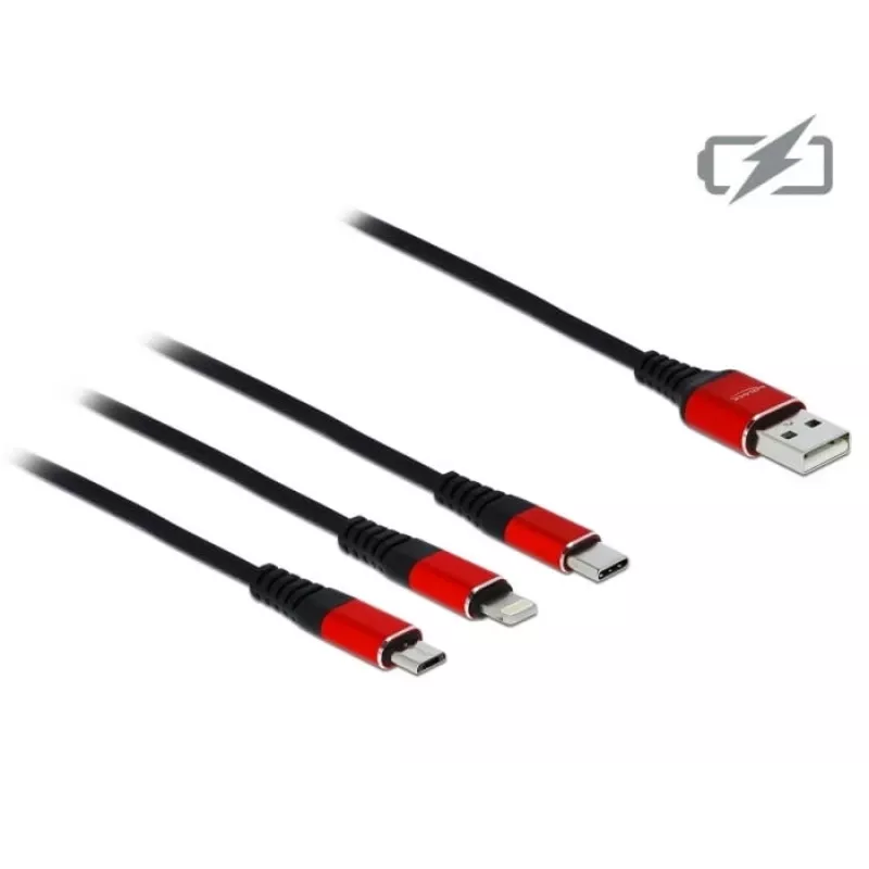 DeLOCK - Kabel nur zum Laden - Lightning / USB - USB (M) auf Micro-USB Typ B, Lightning, USB-C (M) - 1,0 m - Geschirmt - Schwarz (85892)