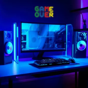Neon-Schild MANTA SNL102MT — beleuchtete Wanddekoration im „Game Over“-Stil, steckbares LED-Neoneffekt