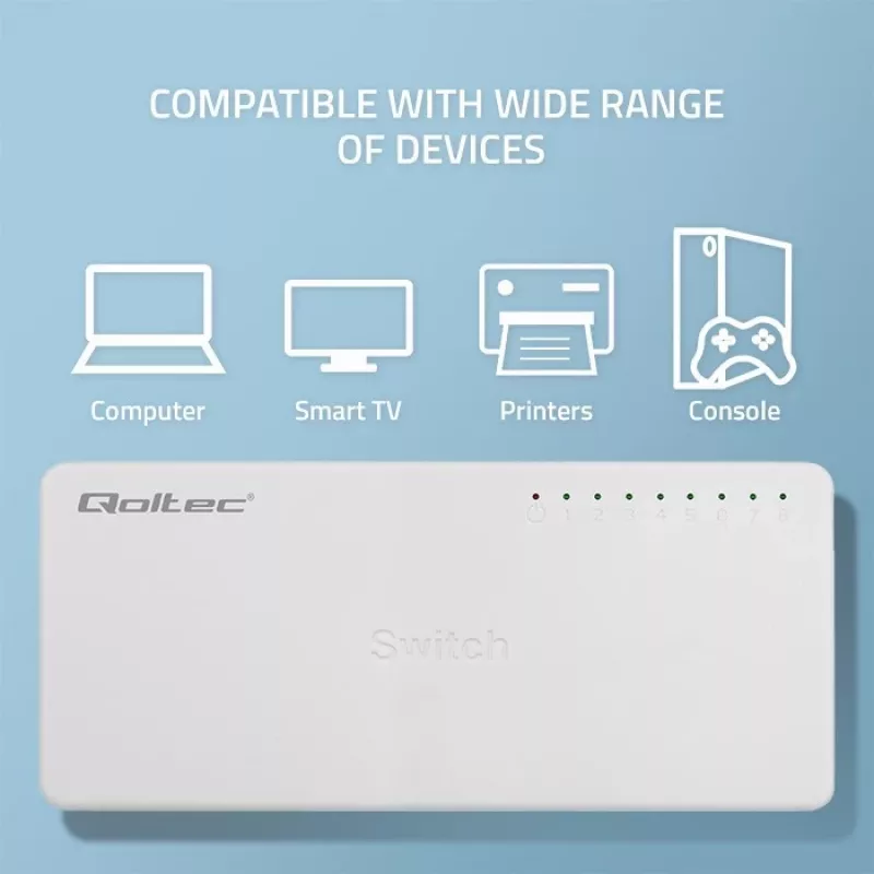 Qoltec Netzwerk-Switch 8xRJ45 Port 1000Mbps LAN