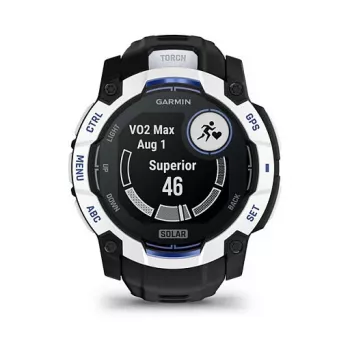 Smartwatch GARMIN Instinct 3.05 cm (1.2 Zoll) AMOLED 45 mm 390x390 px Touchscreen Schwarz Weiß GPS 4 GB 53 g Silikonarmband