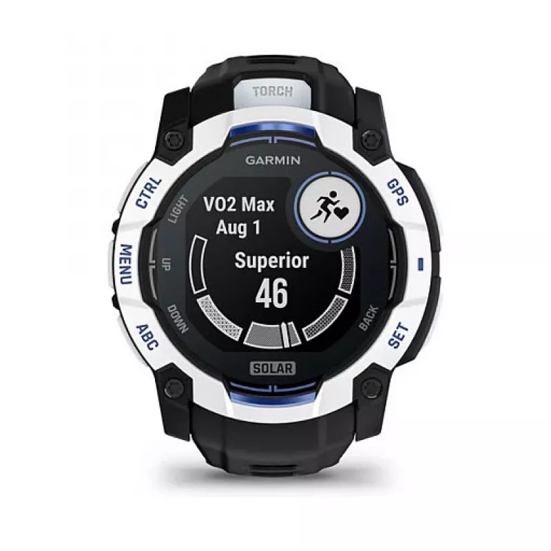 Smartwatch GARMIN Instinct 3.05 cm (1.2 Zoll) AMOLED 45 mm 390x390 px Touchscreen Schwarz Weiß GPS 4 GB 53 g Silikonarmband