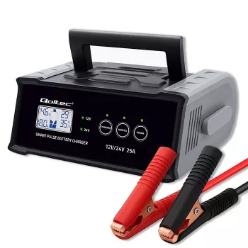 Batterieladegerät QOLTEC 52514 — 12V/24V, 25A, für AGM/GEL/SLA-Batterien mit LCD-Anzeige