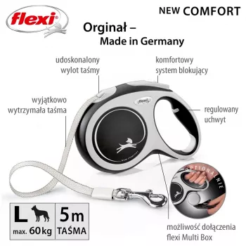 Flexi neu COMFORT 8 m Schwarz, graue Hunde-Rollleine