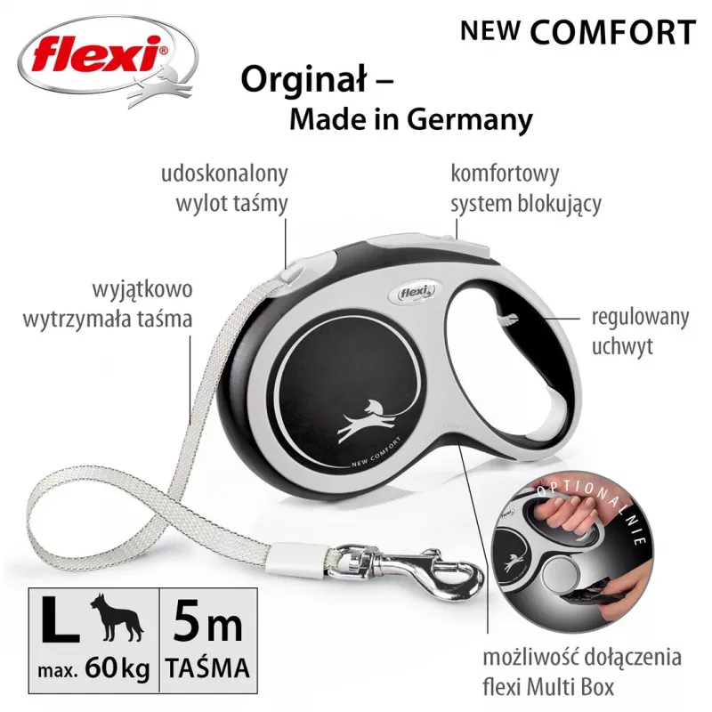 Flexi neu COMFORT 8 m Schwarz, graue Hunde-Rollleine