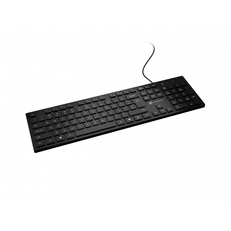 Kabelgebundene schlank-Multimedia-Tastatur NATEC HERRING — schwarz, Low-Profile-Layout, Multimediatasten