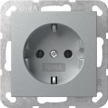 Gira SCHUKO-Steckdose System 55 F Alu Modell 418826 — Unterputz-Steckdose mit Schutzleiter, kompatibel mit System-55-Rahmen