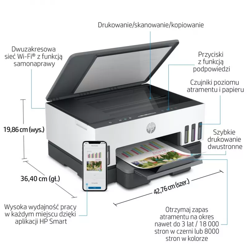 Multifunktionsdrucker HP Smart Tank 720 — Thermotintenstrahl, Farbe, A4, Wi‑Fi, Duplex, 4800x1200 dpi
